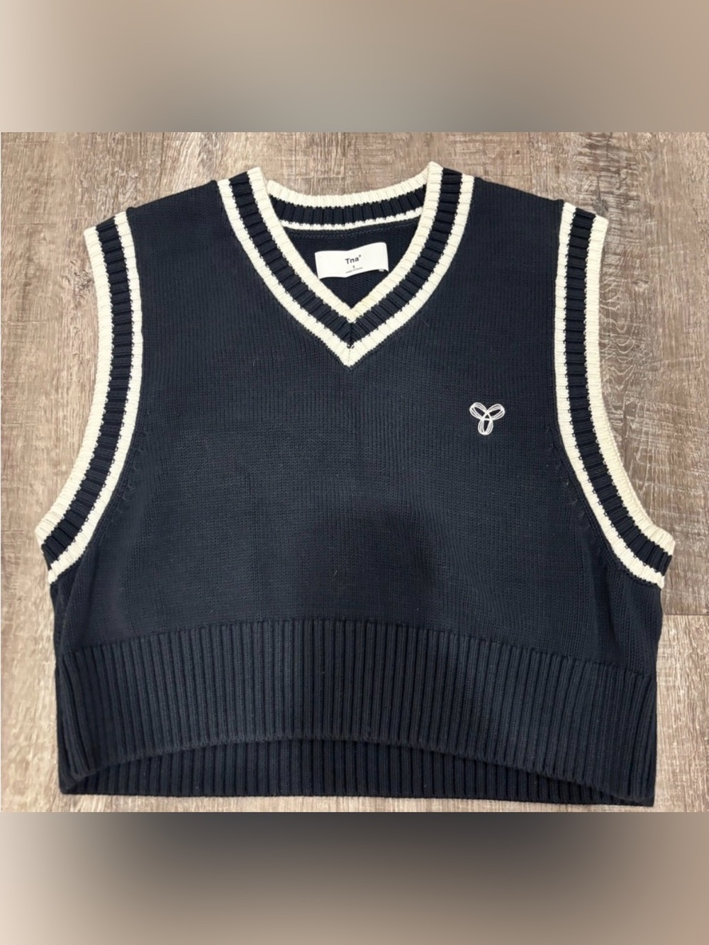 TNA Navy Vest with Cream Trim V-Neck